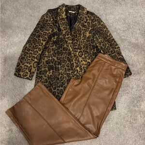 Nine West Brown Faux Leather Wide leg trousers